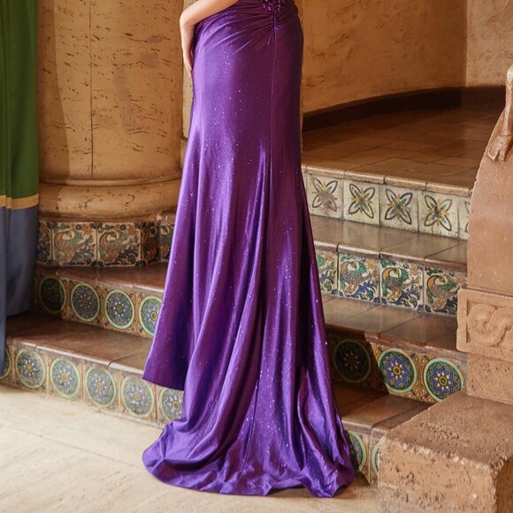 NEW STRAPLESS STRETCH PROM SATIN GOWN W/ SHEER LACE EMBELLISHED BODICE NX C163 - Picture 8 of 8